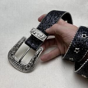 Y2k 2000s black and silver star rhinestone crystal grunge goth emo punk belt